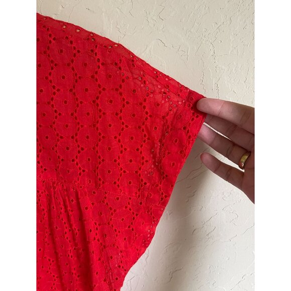 MOTHER Pop Your Top Red Eyelet Lace Peasant Top - Picture 7 of 9